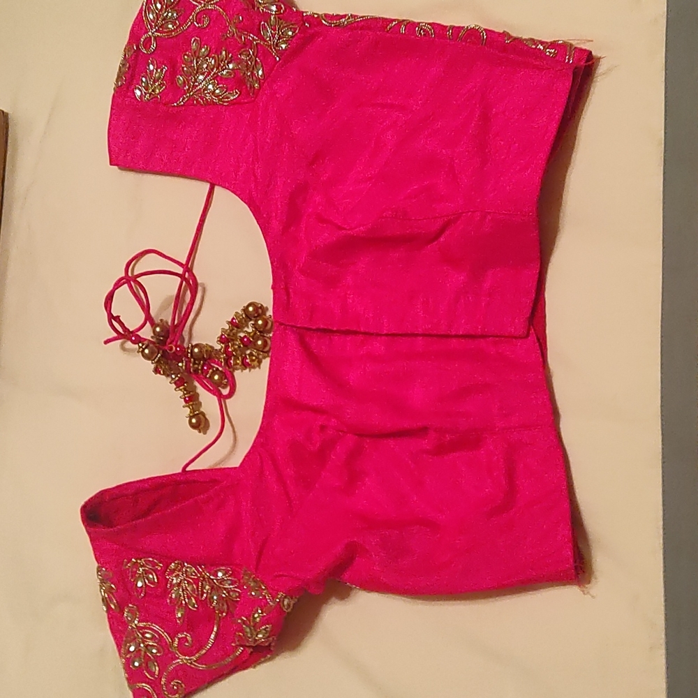 Designer embroidered lace and Pearl Hot pink & white kundan saree XS/S w/ blouse - Picture 7 of 12